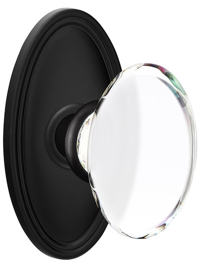 Oval Rosette Door Set With Hampton Crystal Knobs in Matte Black.
